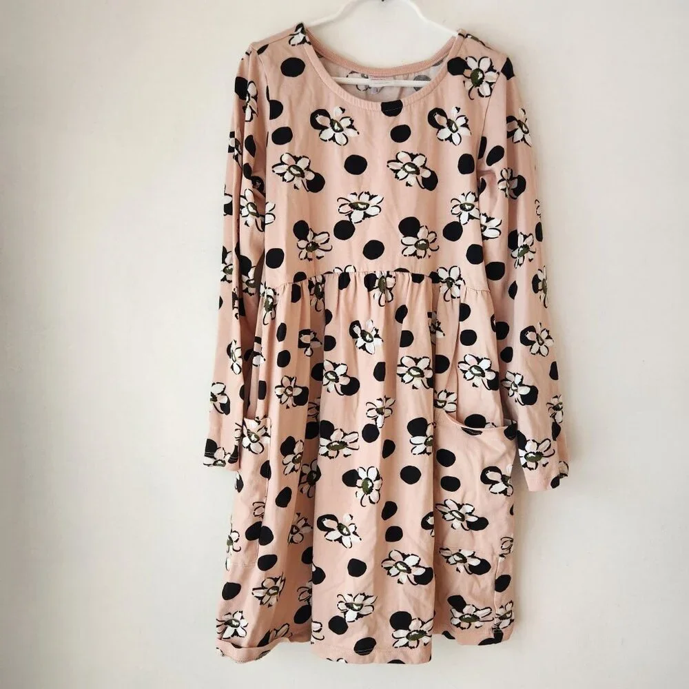 Hanna Andersson Pink Floral Stretch Summer Dress Pockets Youth Girls 10 (140cm)
